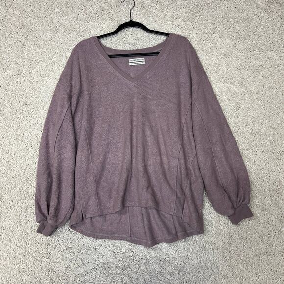 Urban Outfitters Purple Teddy Fleece Oversized Sweater Womens Medium V Neck - Picture 1 of 10